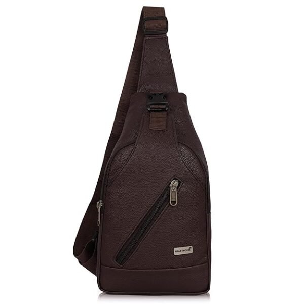 Half Moon Echelon Crossbody Sling Bag Brown for Men Slim Vegan Leather