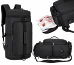 Half Moon Journey 50L 3-in-1 Convertible Laptop Backpack Duffle Bag for Men Women with Shoe Compartment, USB Charging Port & 15.6" Sleeve for Travel Gym Trek