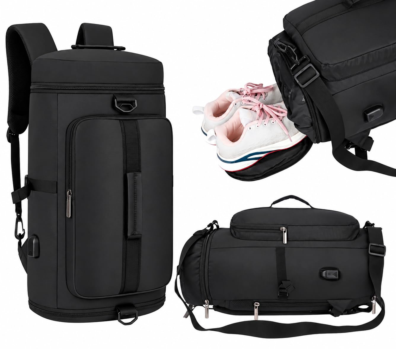 61UkP93ykcL.jpg Half Moon Journey 50L 3-in-1 Convertible Laptop Backpack Duffle Bag for Men Women with Shoe Compartment, USB Charging Port & 15.6" Sleeve for Travel Gym Trek - Image 1
